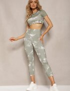  Set Sportiv Verde cu Imprimeu Tie-Dye cu Cămașă Cropped și Colanți Davenia