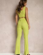  Set striat verde deschis Top și pantaloni clopot Leria