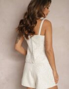  Set Top cu bretele și Fustă-pantaloni scurți Bej deschis cu paiete decorative Navimas