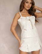  Set Top cu bretele și Fustă-pantaloni scurți Bej deschis cu paiete decorative Navimas