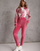  Set trening din velur Roz cu bluză cu glugă cu model și pantaloni jogger Rouviana
