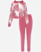  Set trening din velur Roz cu bluză cu glugă cu model și pantaloni jogger Rouviana