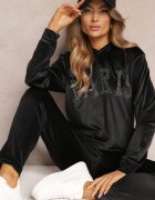  Set Trening Negru 2 piese din velur cu Bluză și Pantaloni Yamiya