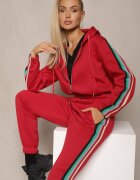  Set Trening Roșu cu Dunga Colorată Bluză cu Glugă și Pantaloni Joggery Nevarielles