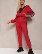  Set Trening Roșu cu Dunga Colorată Bluză cu Glugă și Pantaloni Joggery Nevarielles