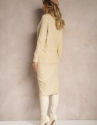  Set tricotat bej deschis cu Fustă mulată și Pulover cu Guler înalt cu Model împletit Sintria