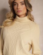  Set tricotat bej deschis cu Fustă mulată și Pulover cu Guler înalt cu Model împletit Sintria