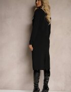  Set Tricotat Negru din Viscoză Top Descheiat Cardigan Fustă cu Croială Ajustată Emavenda