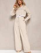  Set Utility Bej cu Cămașă Scurtă și Pantaloni Largi cu Elastic în Talie Ondina