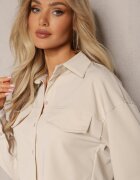  Set Utility Bej cu Cămașă Scurtă și Pantaloni Largi cu Elastic în Talie Ondina