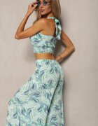 Set Verde Boho din Bumbac Top Scurt cu Bretele și Elastic Pantaloni Largi Rasida
