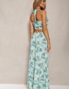  Set Verde Boho din Bumbac Top Scurt cu Bretele și Elastic Pantaloni Largi Rasida