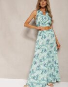  Set Verde Boho din Bumbac Top Scurt cu Bretele și Elastic Pantaloni Largi Rasida