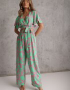  Set Verde deschis 2 piese cu Pantaloni largi și Bluză scurtă din viscoză Steliisa