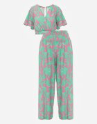  Set Verde deschis 2 piese cu Pantaloni largi și Bluză scurtă din viscoză Steliisa