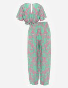  Set Verde deschis 2 piese cu Pantaloni largi și Bluză scurtă din viscoză Steliisa