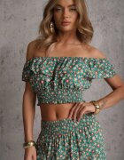 Set verde din 2 piese din bumbac cu top și fustă lungă florală Agnda