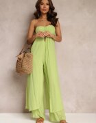  Set Verde din 2 piese Top lung și Pantaloni cu elastic în talie și picioare largi Bincina