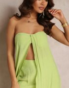 Set Verde din 2 piese Top lung și Pantaloni cu elastic în talie și picioare largi Bincina