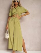  Set Verde din Bumbac Stil Utility Cămașă și Pantaloni Largi Veola