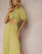  Set Verde din Bumbac Stil Utility Cămașă și Pantaloni Largi Veola