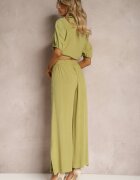  Set Verde din Bumbac Stil Utility Cămașă și Pantaloni Largi Veola