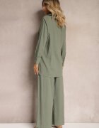  Set Verde Din viscoză Pantaloni cu picioare largi și cu elastic în talie Cămașă cu nasturi Tinamars