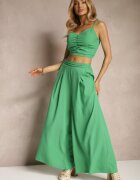  Set verde din viscoză Pantaloni largi Top cu cupe întărite Tirtebis