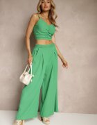  Set verde din viscoză Pantaloni largi Top cu cupe întărite Tirtebis