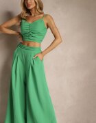  Set verde din viscoză Pantaloni largi Top cu cupe întărite Tirtebis