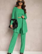  Set Verde închis cu Striatii Decorative cu Cămașă cu Top și Pantaloni Raliva