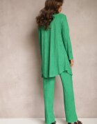  Set Verde închis cu Striatii Decorative cu Cămașă cu Top și Pantaloni Raliva