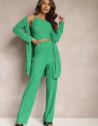  Set Verde închis cu Striatii Decorative cu Cămașă cu Top și Pantaloni Raliva