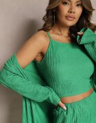  Set Verde închis cu Striatii Decorative cu Cămașă cu Top și Pantaloni Raliva
