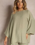  Set Verde închis din Viscoză Bluză cu croi tip liliac și Pantaloni largi Qadrina