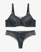  Set Verde închis Sutien Push Up și Chiloți Decorate cu Dantelă Romantică Zeril