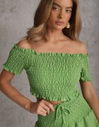  Set Verde Top spaniol și Fustă-pantaloni scurți cu Volane și Elastic Rinaria