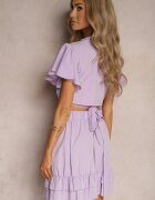  Set violet din 2 piese Top scurt cu șiret Fustă cu volane și elastic în talie Clementis