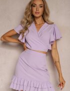  Set violet din 2 piese Top scurt cu șiret Fustă cu volane și elastic în talie Clementis