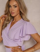  Set violet din 2 piese Top scurt cu șiret Fustă cu volane și elastic în talie Clementis