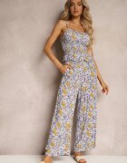  Set Violet din Bumbac Top încrețit cu bretele Pantaloni largi cu elastic în talie Elary