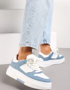  Sneakers Alb-Albastru cu Platformă Legate cu Șireturi Late Viletra