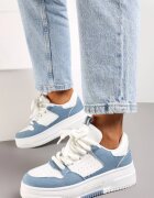  Sneakers Alb-Albastru cu Platformă Legate cu Șireturi Late Viletra