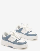  Sneakers Alb-Albastru cu Platformă Legate cu Șireturi Late Viletra