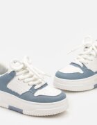  Sneakers Alb-Albastru cu Platformă Legate cu Șireturi Late Viletra