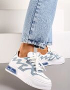  Sneakers Alb-Albastru cu șireturi largi decorate cu reliefuri și inserție lângă talpă Ulares