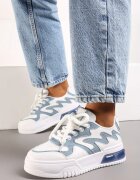  Sneakers Alb-Albastru cu șireturi largi decorate cu reliefuri și inserție lângă talpă Ulares