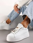  Sneakers Alb-Argintii cu platformă decorați cu aplicații detașabile din zirconiu Neishi