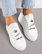 Sneakers Alb-Argintii cu platformă decorați cu aplicații detașabile din zirconiu Neishi