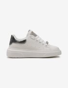  Sneakers Alb-Argintii cu Zirconii pe Limbă și Aplicație Bijuterie Detașabilă pe Șireturi Coletti